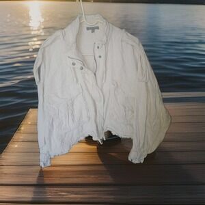 JLUX LABEL long sleeve crop full zip linen jacket Wheat COLOR Grunge Oversized M